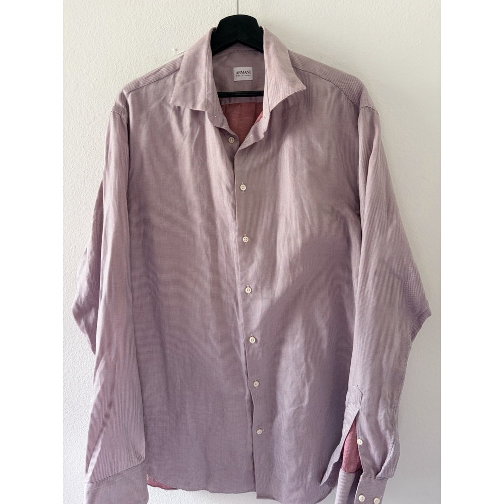 Armani Collezioni Mens Button Up Shirt Size 43 17 L Red White Check Long Sleeve